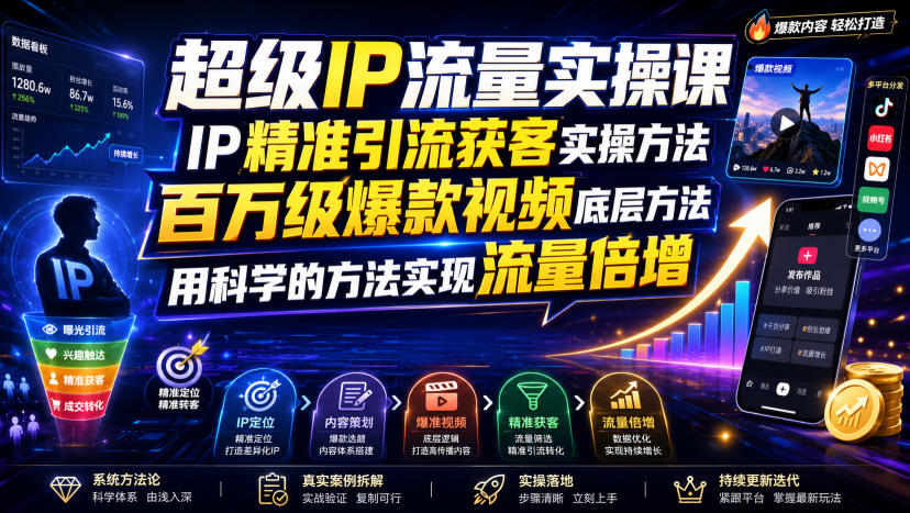 超级IP流量实操课,IP精准引流获客实操方法,百万级爆款视频底层方法,用科学的方法实现流量倍增-资源后花园