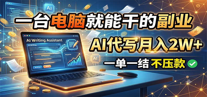 一台电脑就能干的副业，AI代写月入2W+，一单一结不压款-资源后花园