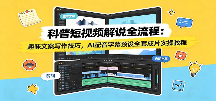 科普短视频解说全流程：趣味文案写作技巧，AI配音字幕预设全套成片实操教程-资源后花园