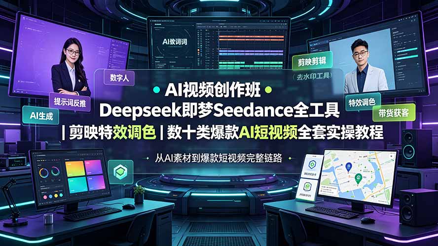 AI视频创作班◆Deepseek即梦Seedance全工具|剪映特效调色|数十类爆款AI短视频全套实操教程-资源后花园