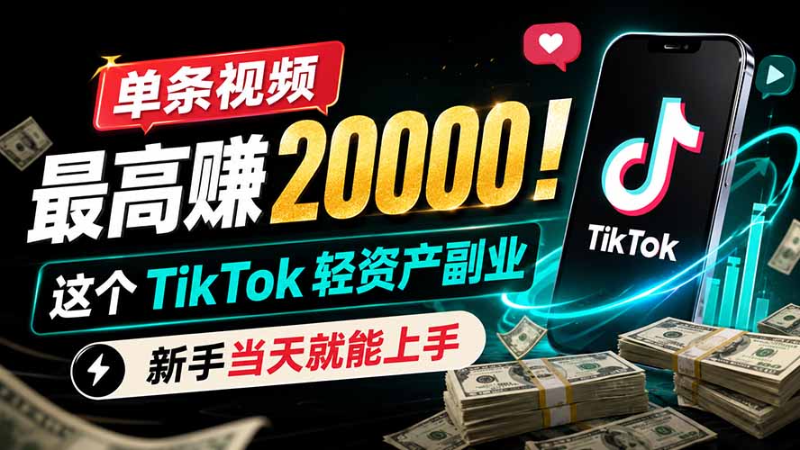 单条视频最高赚 20000!这个 TikTok 轻资产副业,新手当天就能上手-资源后花园