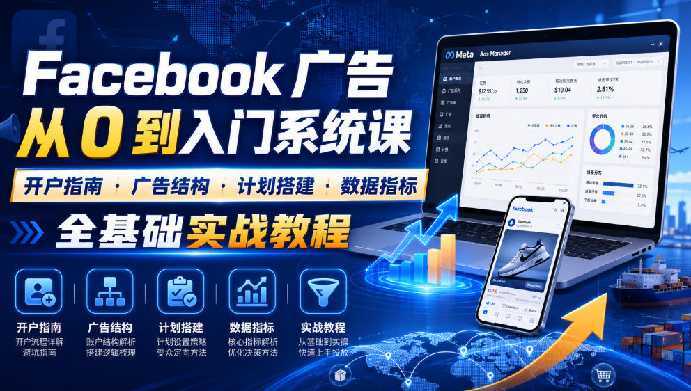 Facebook广告新手从0到入门系统课|开户指南・广告结构・计划搭建・数据指标全基础实战教程-资源后花园