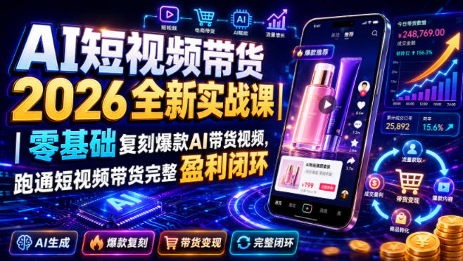 AI短视频带货2026全新实战课|零基础复刻爆款AI带货视频,跑通短视频带货完整盈利闭环-资源后花园