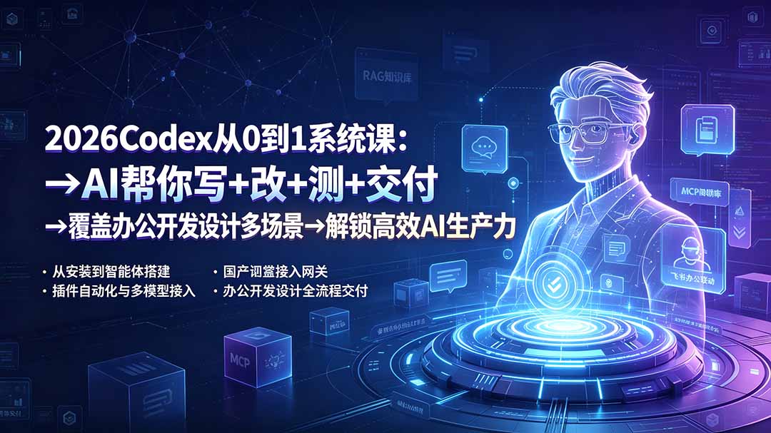 2026Codex从0到1系统课:→AI帮你写+改+测+交付→覆盖办公开发设计多场景→解锁高效AI生产力-资源后花园