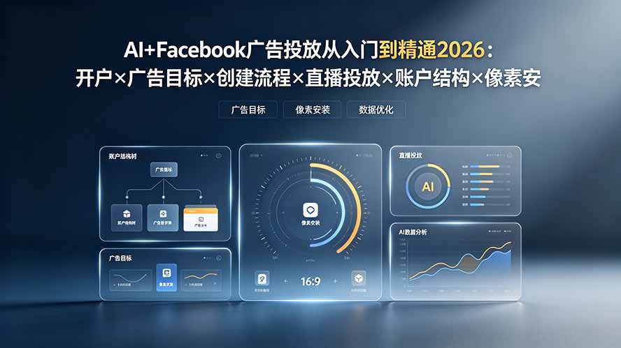 AI+Facebook广告投放从入门到精通2026:开户×广告目标×创建流程×直播投放×账户结构×像素安装×AI赋能-资源后花园