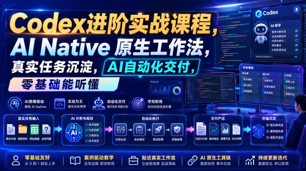 Codex进阶实战课｜AI Native原生工作法，22节真实任务落地，从配置到AI自动化交付全链路教程-资源后花园