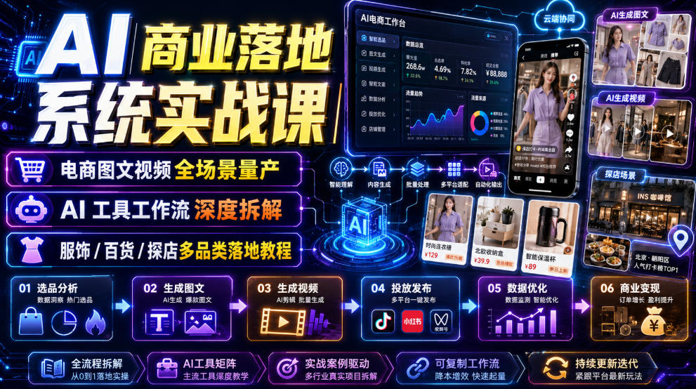 AI商业落地系统实战课｜电商图文视频全场景量产・AI工具工作流深度拆解・服饰/百货/探店多品类落地教程-资源后花园