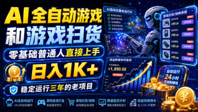 AI全自动游戏和游戏扫货，零基础普通人直接上手，日入1K+，稳定运行三年的老项目【揭秘】-资源后花园