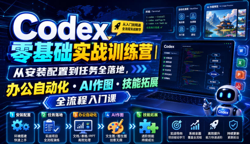 Codex零基础实战训练营｜从安装配置到任务全落地，办公自动化・AI作图・技能拓展全流程入门课-资源后花园