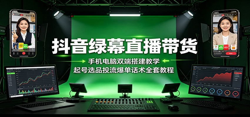 抖音绿幕直播带货：手机电脑双端搭建教学，起号选品投流爆单话术全套教程-资源后花园