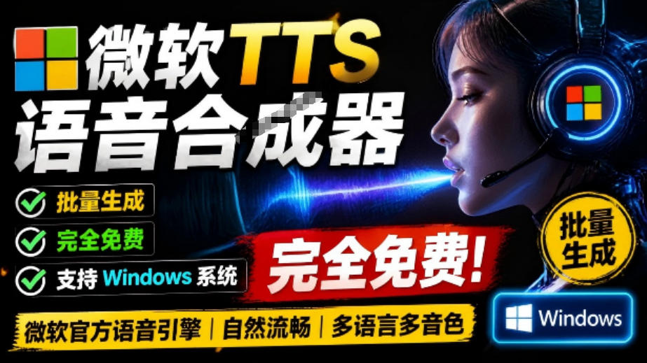 微软TTS免费语音配音生成器，完全免费，支持多语音、多音色选择，Windows系统专用TTS语音合成器-资源后花园
