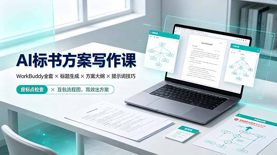 AI标书方案写作课：WorkBuddy全套×标题生成×方案大纲×提示词技巧×废标点检查×豆包流程图，高效出方案-资源后花园