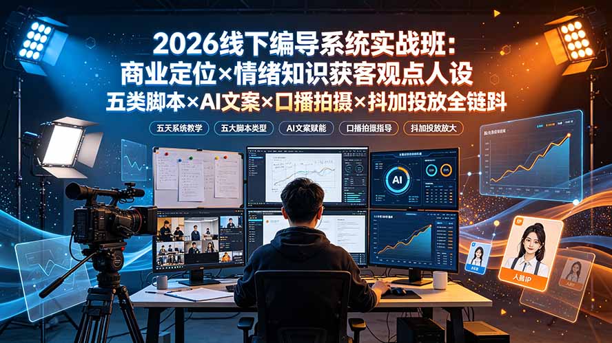 2026线下编导系统实战班：商业定位×情绪知识获客观点人设五类脚本×AI文案×口播拍摄×抖加投放全链路-资源后花园