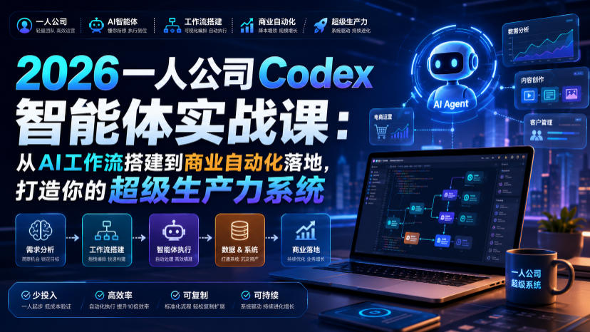 2026一人公司Codex智能体实战课:从AI工作流搭建到商业自动化落地,打造你的超级生产力系统-资源后花园