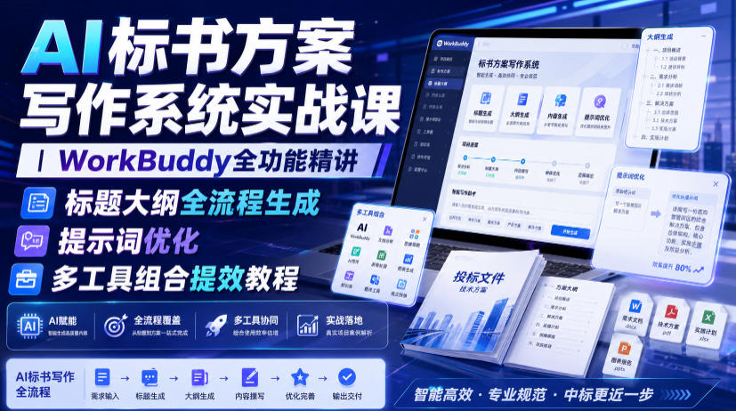 AI标书方案写作系统实战课｜WorkBuddy全功能精讲・标题大纲全流程生成・提示词优化・多工具组合提效教程-资源后花园