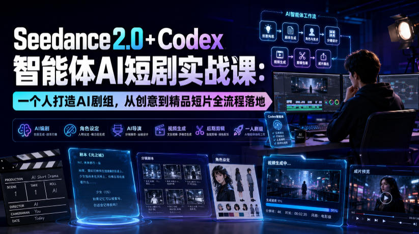 Seedance2.0+Codex智能体AI短剧实战课:一个人打造AI剧组,从创意到精品短片全流程-资源后花园