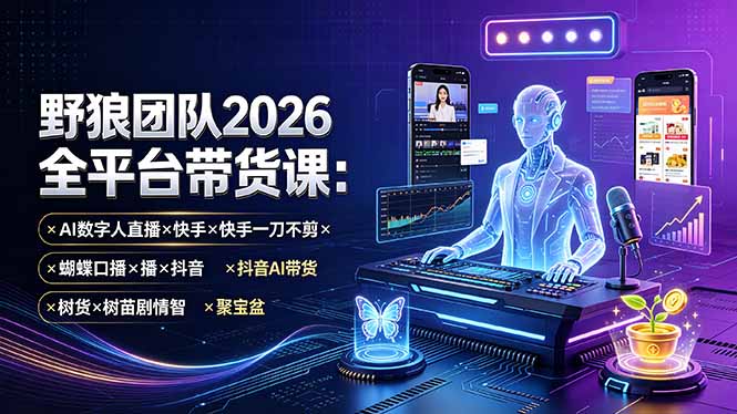 野狼团队2026全平台带货课-7月：AI数字人直播×快手一刀不剪×蝴蝶口播×抖音AI带货×树苗剧情智剪×聚宝盆-资源后花园