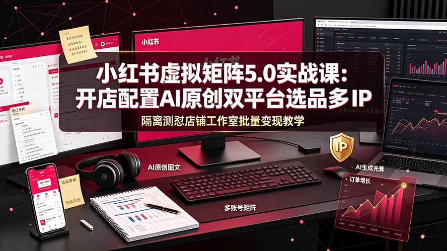 小红书虚拟矩阵5.0实战课：开店配置｜AI原创｜双平台选品｜多IP隔离｜测怼店铺工作室批量变现实操教学-资源后花园