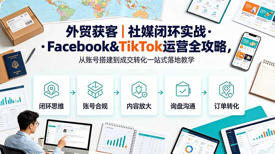 外贸获客｜社媒闭环实战·Facebook&TikTok运营全攻略，从账号搭建到成交转化一站式落地教学-资源后花园