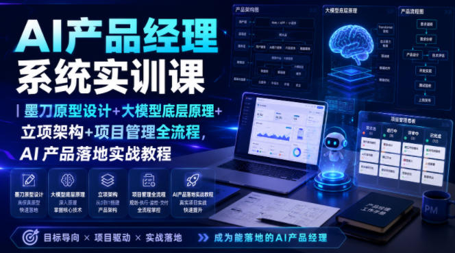 AI产品经理系统实训课｜墨刀原型设计+大模型底层原理+立项架构+项目管理全流程，AI产品落地实战教程-资源后花园