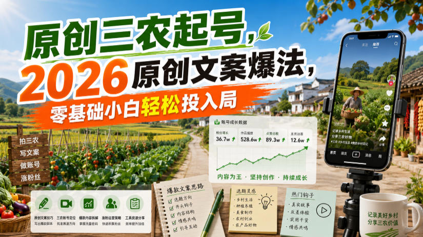 原创三农起号，2026原创文案爆法，零基础小白轻松投入局-资源后花园