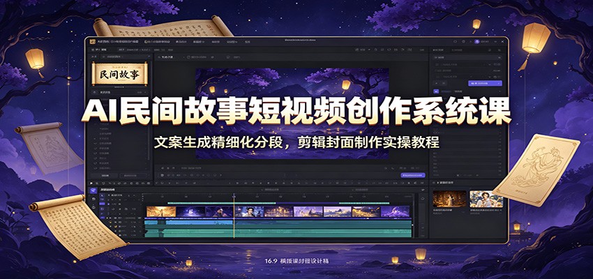AI民间故事短视频创作系统课：文案生成精细化分段，剪辑封面制作实操教程-资源后花园