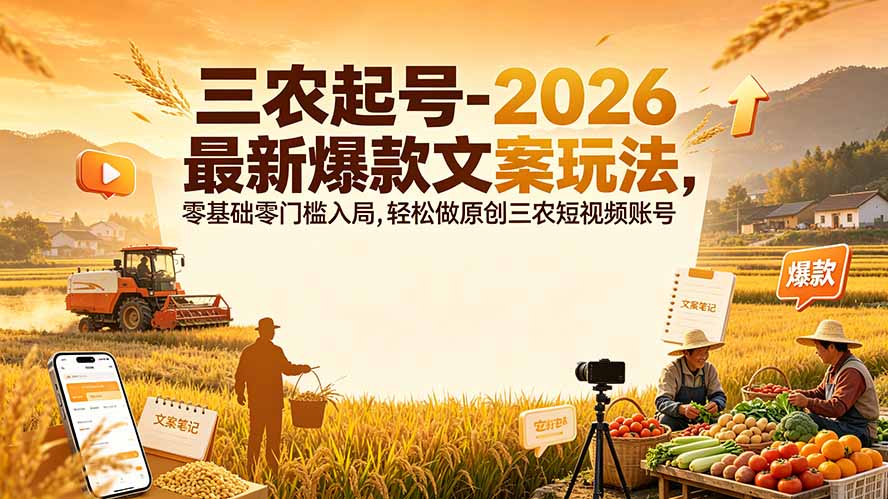 三农起号-2026 最新爆款文案玩法，零基础零门槛入局，轻松做原创三农短视频账号-资源后花园