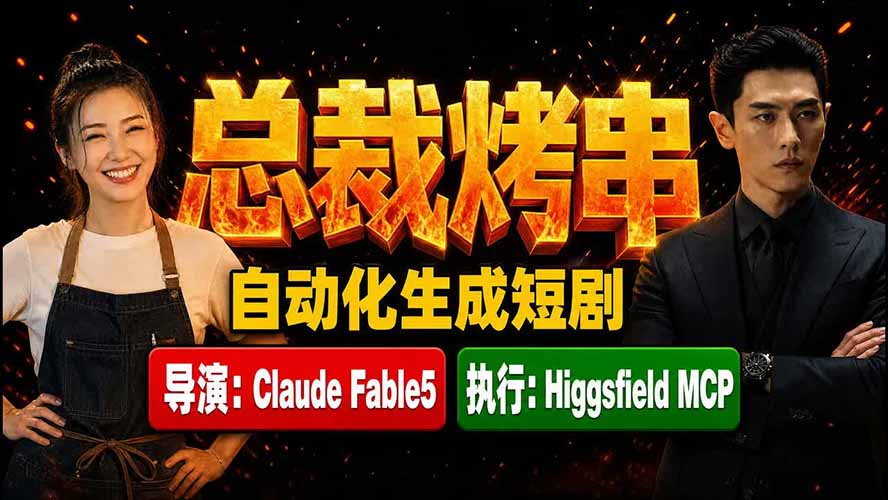 《总裁烤串》真人短剧全自动诞生！Claude Fable5 当导演，Higgsfield MCP 执行！-资源后花园