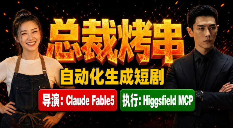 Claude Fable5担任导演+Higgsfield MCP落地执行｜《总裁烤串》真人质感短剧全自动AI生成全流程教学-资源后花园