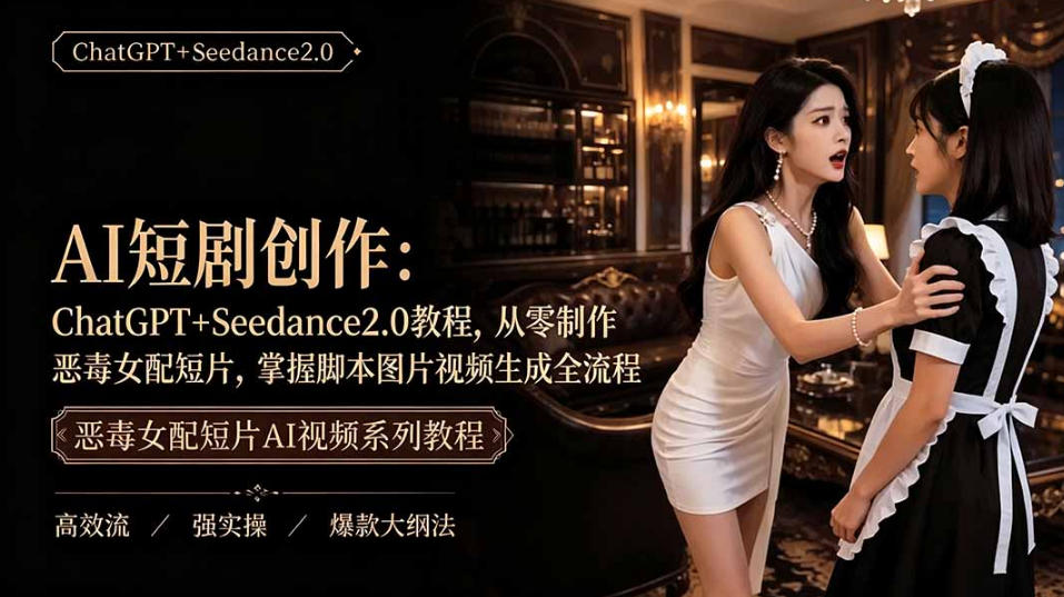AI短剧从零创作实战课｜ChatGPT脚本撰写+Seedance2.0视频生成，恶毒女配短剧全流程教程-资源后花园