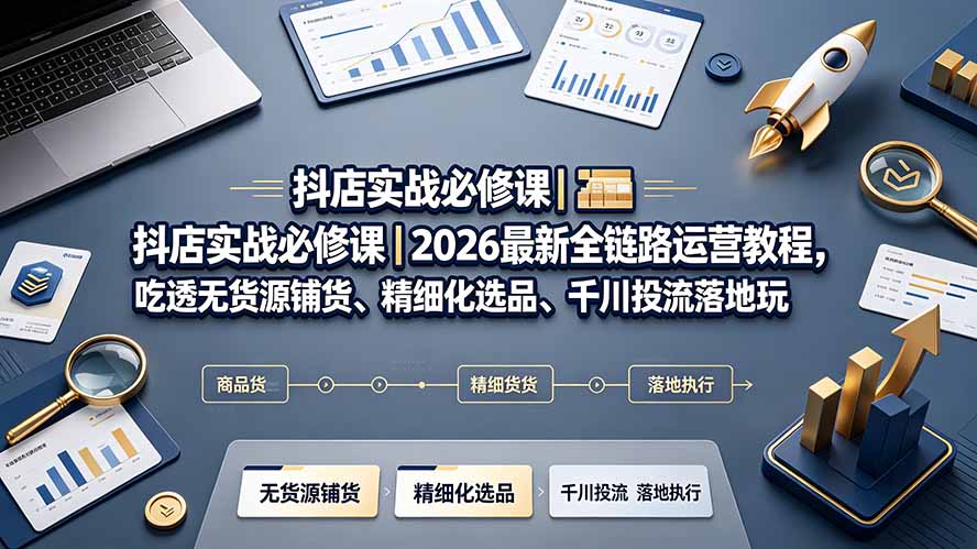 抖店实战必修课｜2026最新全链路运营教程，吃透无货源铺货、精细化选品、千川投流落地玩法-资源后花园