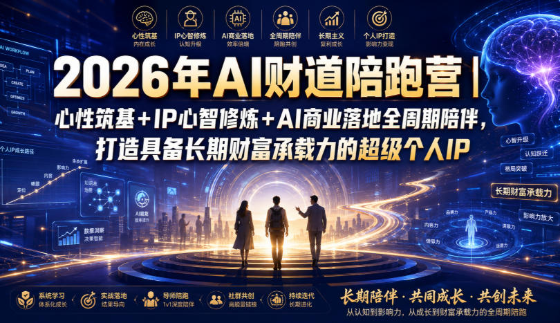 2026年AI财道陪跑营｜心性筑基+IP心智修炼+AI商业落地全周期陪伴，打造具备长期财富承载力的超级个人IP-资源后花园