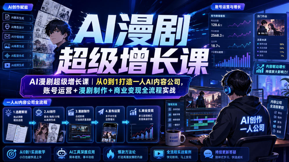 AI漫剧超级增长课｜从0到1打造一人AI内容公司，账号运营+漫剧制作+商业变现全流程实战-资源后花园