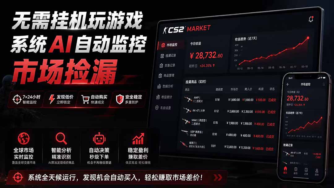 系统AI自动监控市场捡漏，不用玩游戏|只需要一部手机|支持任何形式数据验证-资源后花园