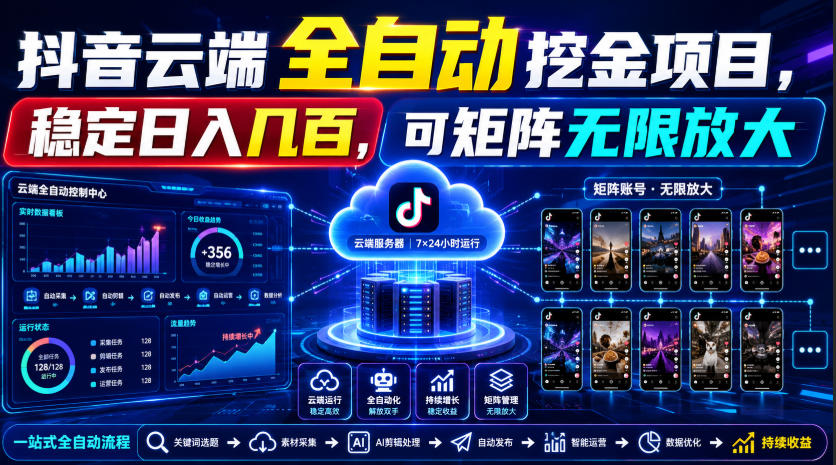 Dy云端全自动挖金项目，稳定日入几百，可矩阵无限放大！【揭秘】-资源后花园