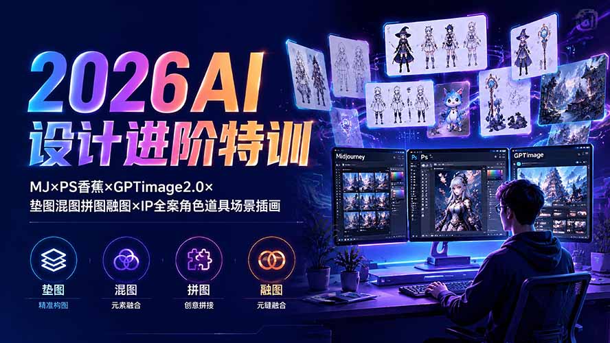 2026AI设计进阶特训：MJ×PS香蕉×GPTimage2.0×垫图混图拼图融图×IP全案角色道具场景插画-资源后花园