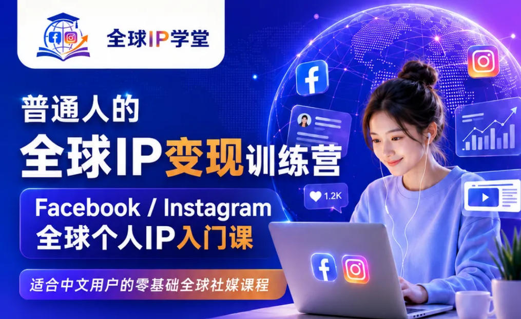 普通人的全球IP变现训练营，Facebook/Instagram全球个人IP入门课，零基础全球社媒课程-资源后花园