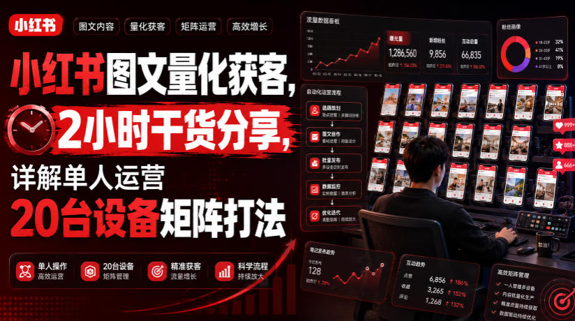 小红书图文量化获客，2小时干货分享，详解单人运营20台设备矩阵打法-资源后花园