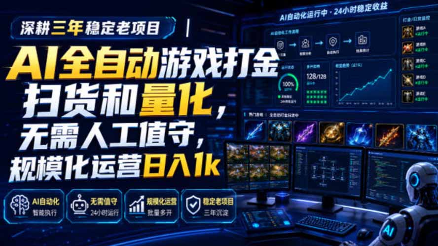 AI全自动游戏打金扫货和量化，规模化运营日入1k，深耕三年稳定老项目！-资源后花园
