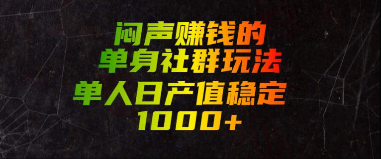 闷声賺钱的单身社群玩法，单人日产值稳定1000+【揭秘】-资源后花园