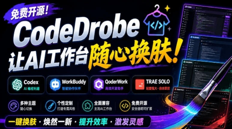 免费开源的CodeDrobe，让AI工作台随心换肤，支持Codex、WorkBuddy等，免费且本地运行！-资源后花园