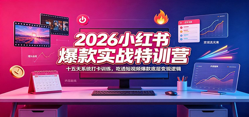 2026小红书爆款实战特训营：十五天系统打卡训练，吃透短视频爆款底层变现逻辑-资源后花园