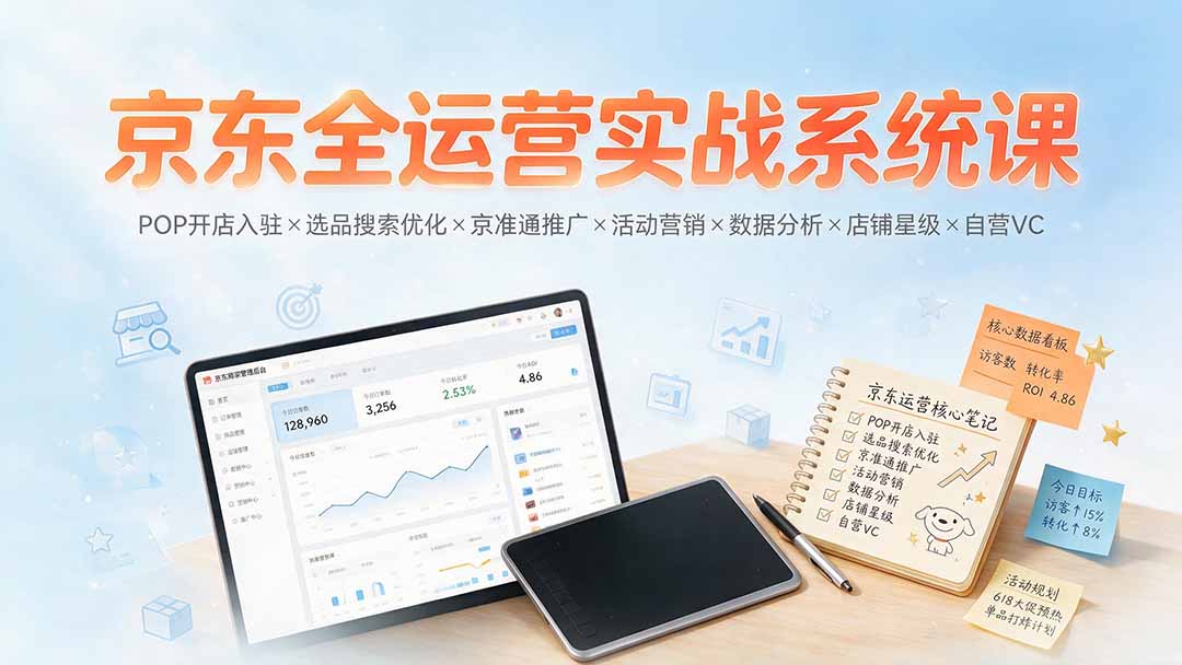 京东全运营实战系统课：POP开店入驻×选品搜索优化×京准通推广×活动营销×数据分析×店铺星级×自营VC-资源后花园