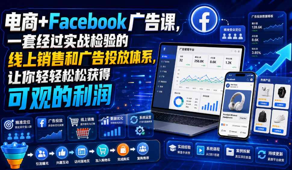 电商+Facebook广告课，一套经过实战检验的线上销售和广告投放体系，让你轻轻松松获得可观的利润【原创双语字幕】-资源后花园
