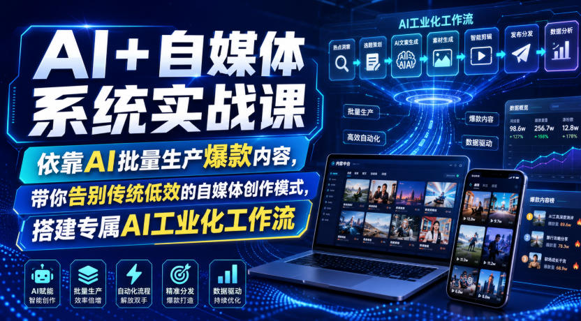 AI+自媒体系统实战课，依靠AI批量生产爆款内容，带你告别传统低效的自媒体创作模式，搭建专属AI工业化工作流-资源后花园