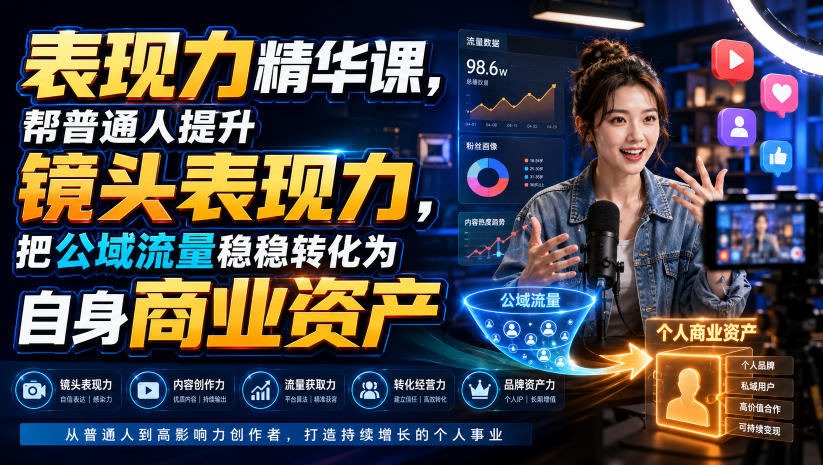 表现力精华课，帮普通人提升镜头表现力，把公域流量稳稳转化为自身商业资产-资源后花园