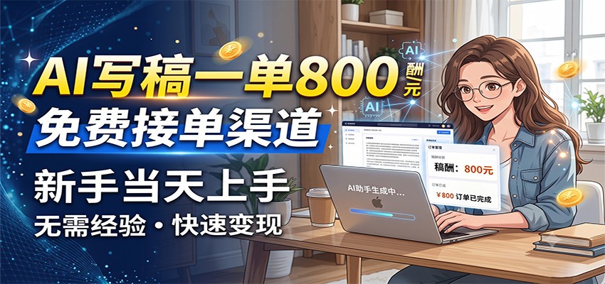 AI写稿一单800，免费接单渠道，一单一结几十到上千，新手当天上手-资源后花园