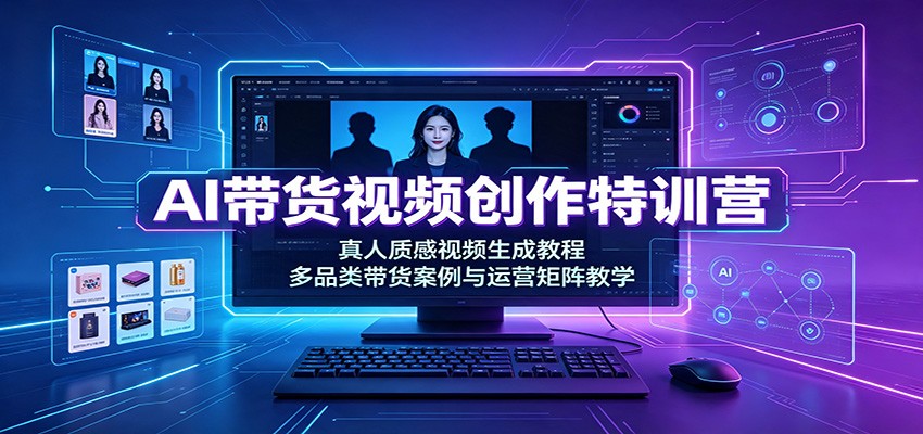 AI带货视频创作特训营：真人质感视频生成教程，多品类带货案例与运营矩阵教学-资源后花园