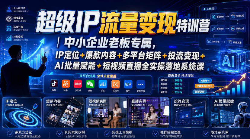 超级IP流量变现特训营｜中小企业老板专属，IP定位+爆款内容+多平台矩阵+投流变现+AI批量赋能+短视频直播全实操落地系统课-资源后花园
