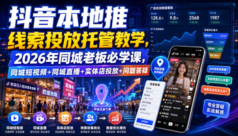 抖音本地推线索投放托管教学，2026年同城老板必学课，同城短视频+同城直播+实体店投放+问题答疑-资源后花园